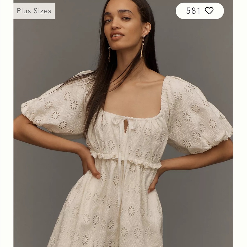 Anthropologie, White Eyelet Puff Sleeve Romper NWT